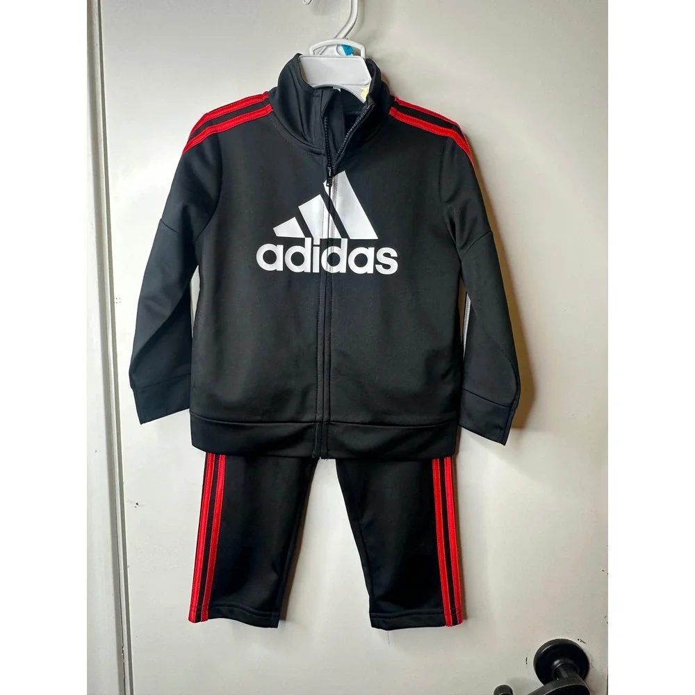 Adidas Toddler Boys Black Red 2 Piece Track Suit Set AG0387N Size 24M NWT